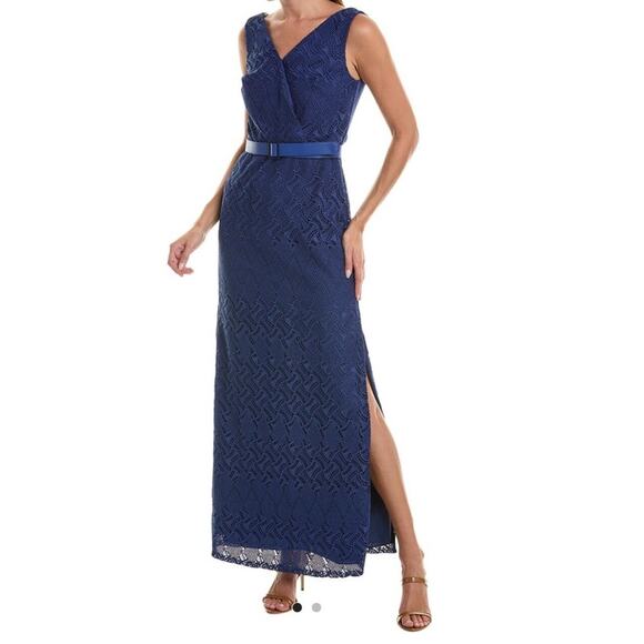 Kay Unger Hendrix Lace Column Gown blue size 2 - Picture 1 of 8